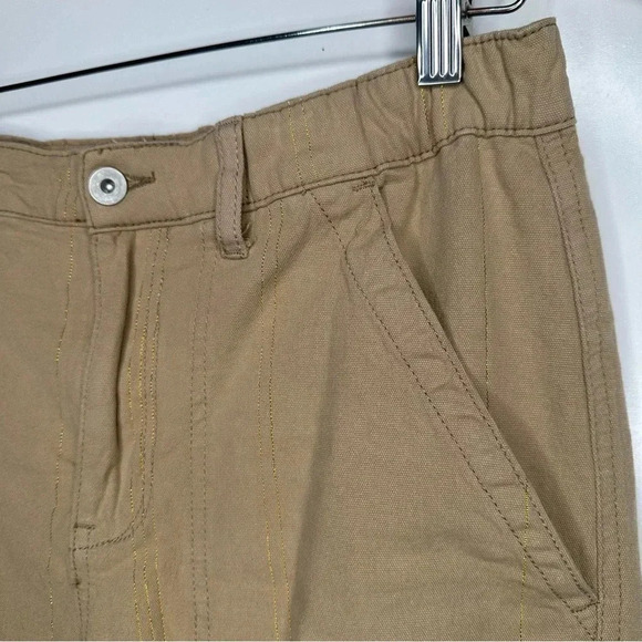 Anthropologie Khaki with Metallic Gold Stripe Cargo Utility Crop Pants Size 2 - Picture 3 of 10